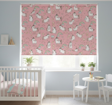 Rullegardin barn med rosa enhorn og regnbuer - Tenstickers