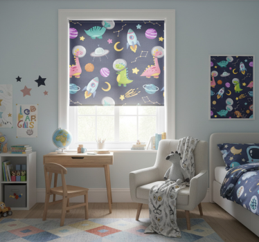 Rullegardin barn søtt design romlige dinosaurer - Tenstickers