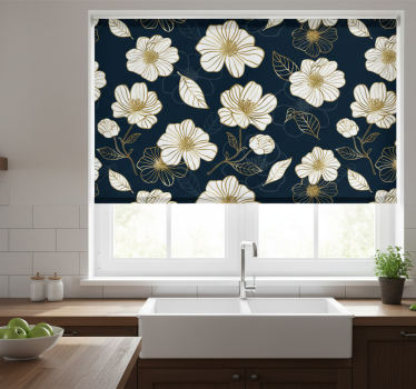 Rullegardin kjøkken lineart minimalistiske blomster med gull - Tenstickers