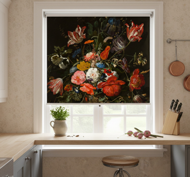 Rullegardin kjøkken maleri med røde blå og hvite blomster - Tenstickers