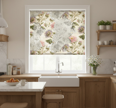 Rullegardin kjøkken med vintage blomster på beige - Tenstickers