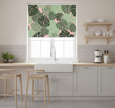 Rullegardin kjøkken monstera blader rosa farge - Tenstickers