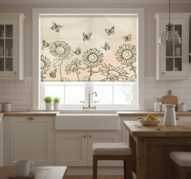 Rullegardin kjøkken solblomster og sommerfugler beige - Tenstickers