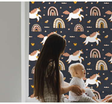 Sømløse enhjørninger mørkt mønster barn rullegardin - Tenstickers