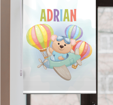 Søt bjørn på et fly med ballonger tegning rullegardin - Tenstickers