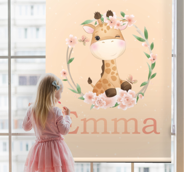 Søt sjiraff for jente med navn baby rullegardin - Tenstickers