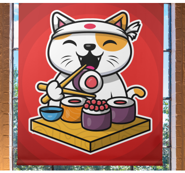 Sulten katt som spiser sushi barn rullegardin - Tenstickers