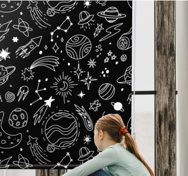 Svart -hvite kosmiske illustrasjoner barn rullegardin - Tenstickers