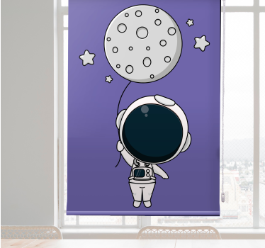 Svart og hvit astronaut med en måneballong tegning rullegardin - Tenstickers
