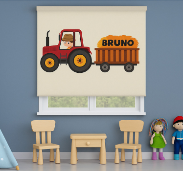 Traktordesign med navn rullegardin barn - Tenstickers