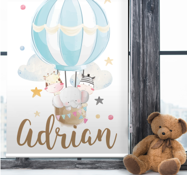 Tre dyr på ballonger med stjerner og skyer tegning rullegardin - Tenstickers
