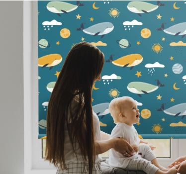 Trendy hvalmønster barn rullegardin - Tenstickers