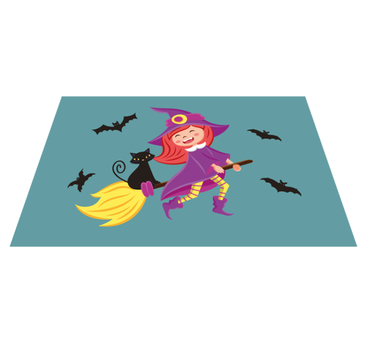 Heks på flygende kost med svart katt spisebrikke Halloween - Tenstickers