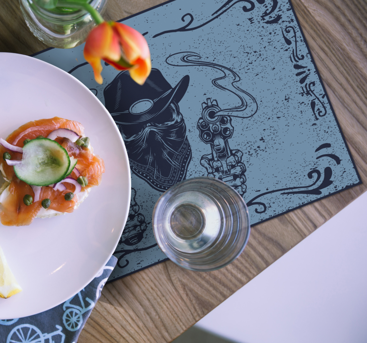 Cowboy hodeskalle og flokkblå spisebrikker - Tenstickers