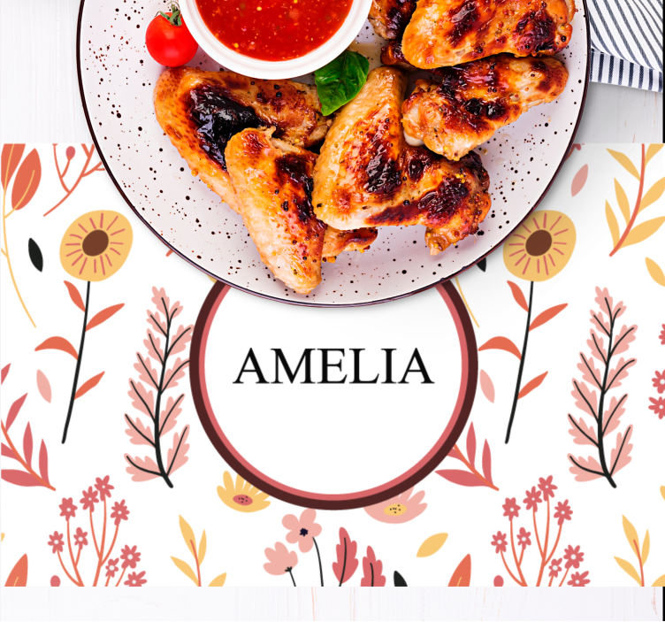 Fargerike blomster over en hvit bakgrunn spisebrikke med navn - Tenstickers