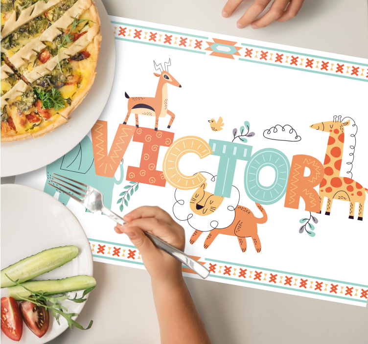 Jungelungedyr med navn som kan tilpasses spisebrikke med navn - Tenstickers