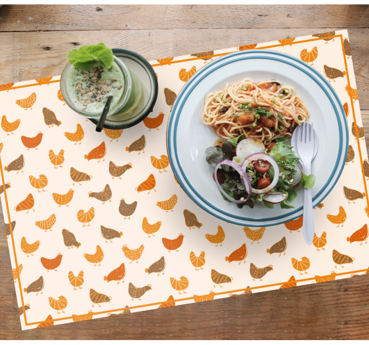 Kylling og kylling oransje mønster spisebrikke spedbarn - Tenstickers