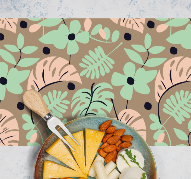 Pastellfarger monstera blomster og blader spisebrikke original - Tenstickers