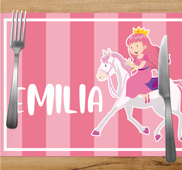 Rosa prinsesse som rir på en hvit hest spisebrikke spedbarn - Tenstickers