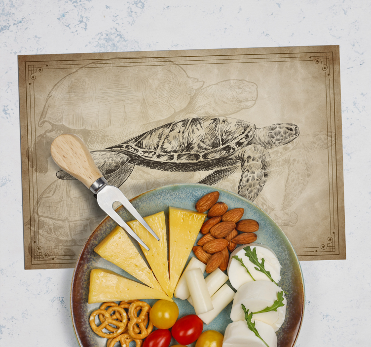 Sepia håndtegnet skilpadde dyr spisebrikker - Tenstickers