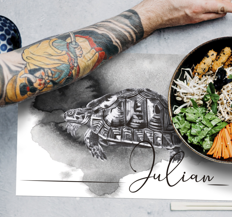 Skilpadde illustrasjon med navn skilpadde spisebrikker - Tenstickers