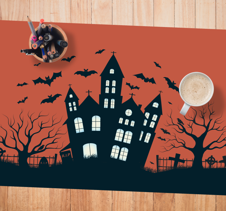Stjerneklar slott med flygende flaggermus spisebrikke Halloween - Tenstickers