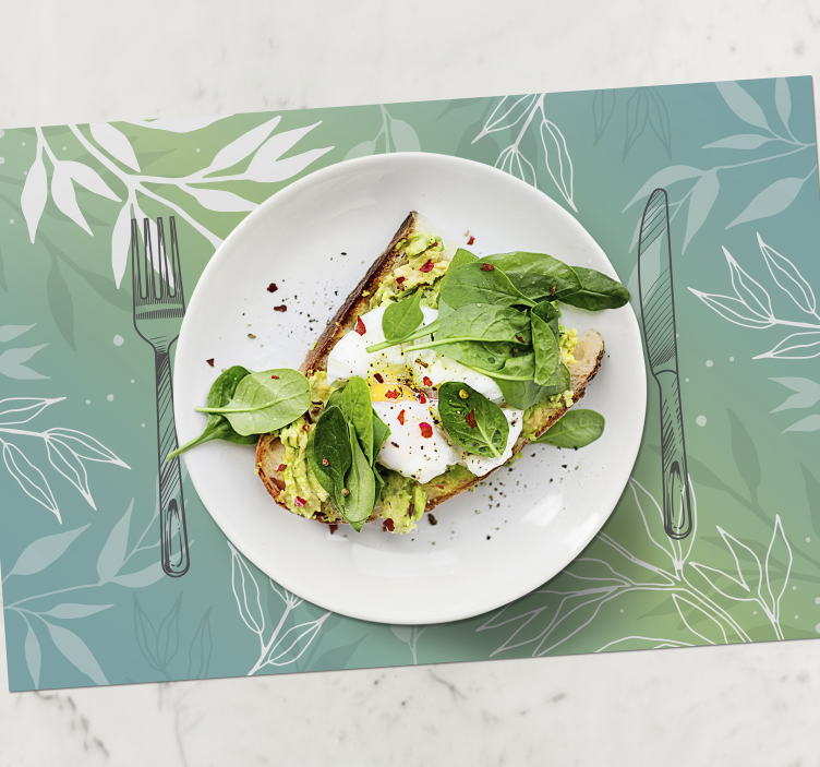 Tallerken og bestikk med bladmotiv bordbrikke - Tenstickers