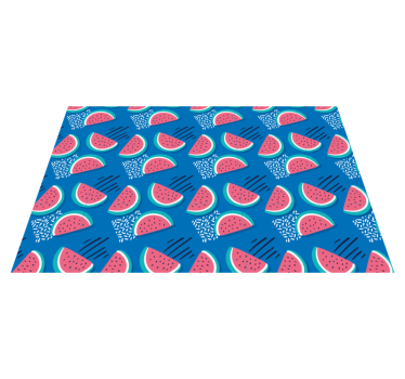 Skivet vannmelon på blå originale vinylplattematter - Tenstickers