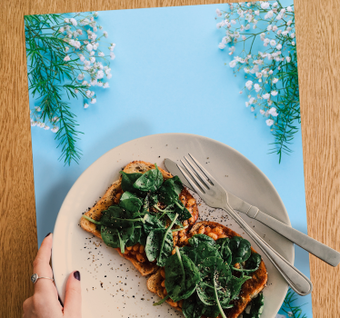 Blå bakgrunn med blomster originale vinylplattematter - Tenstickers