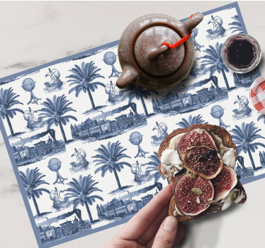Fransk vintage mønster i blått originale spisebrikke - Tenstickers