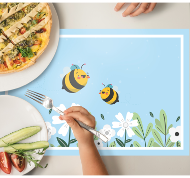 Hvit blomst med bie originale spisebrikke - Tenstickers