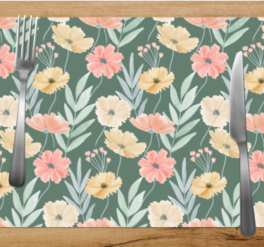 Spisebrikke original blomsterdesign med grønn bakgrunn - Tenstickers