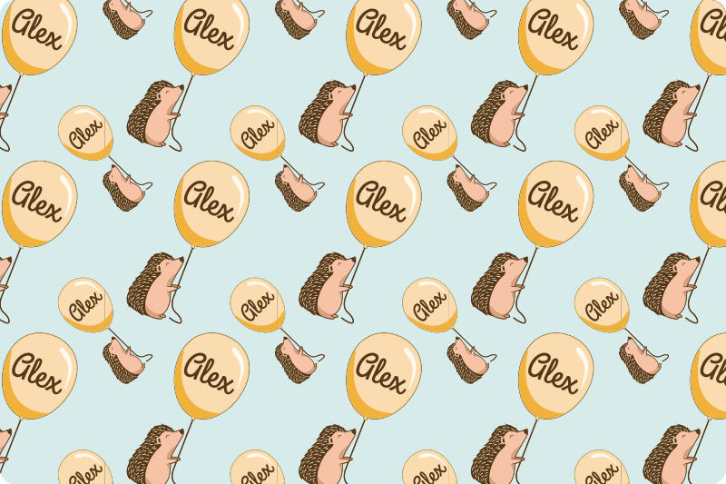 Pinnsvin med ballonger med navn spisebrikke spedbarn - Tenstickers