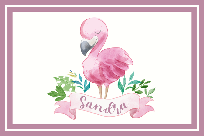 Spisebrikke med navn flamingo med bånd - Tenstickers