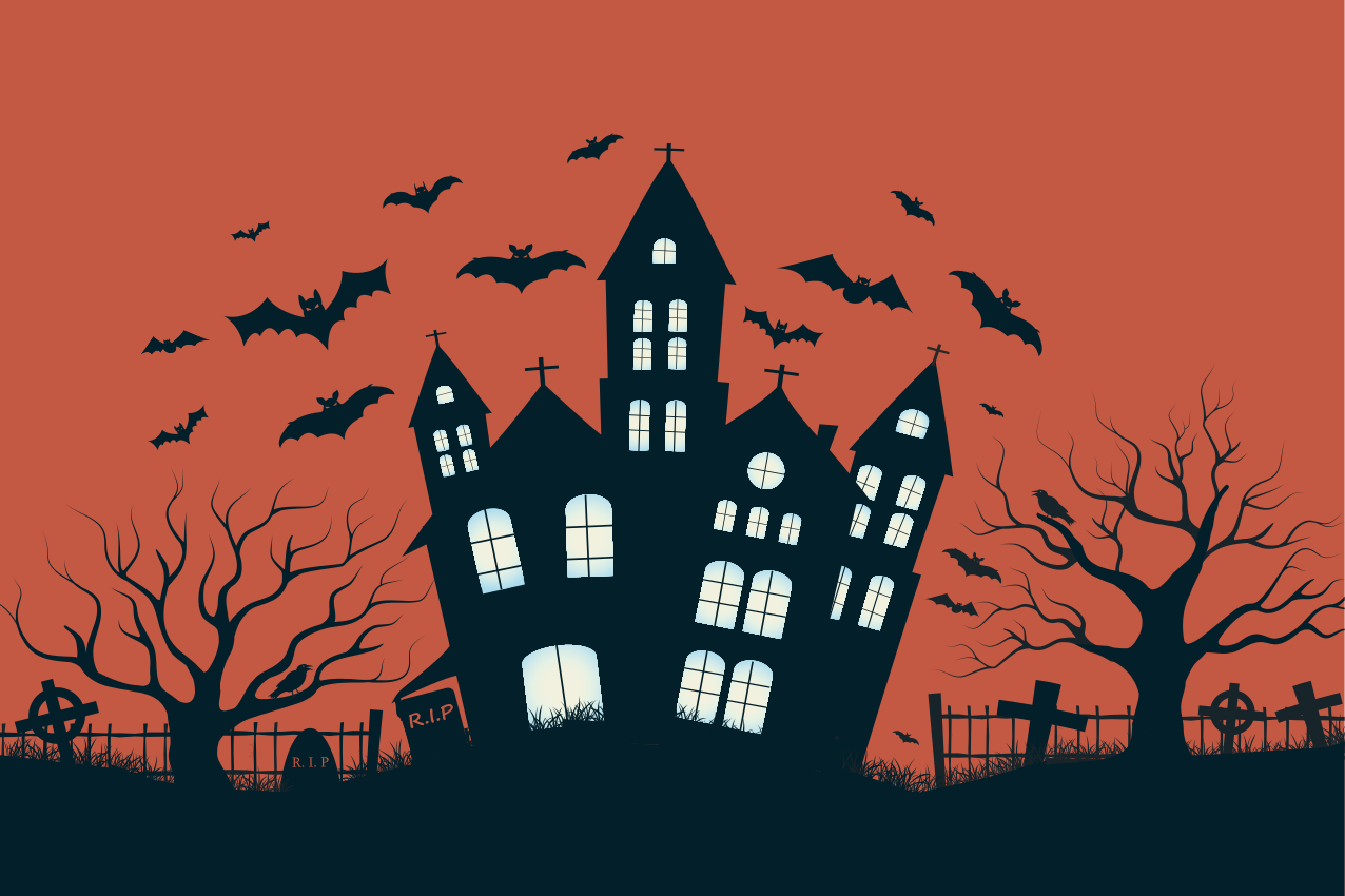Stjerneklar slott med flygende flaggermus spisebrikke Halloween - Tenstickers