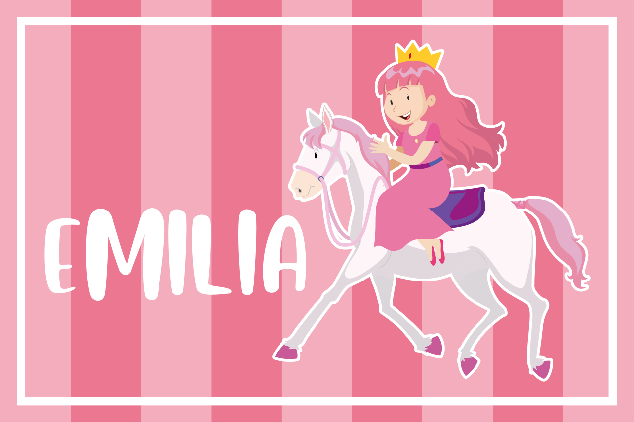 Rosa prinsesse som rir på en hvit hest spisebrikke spedbarn - Tenstickers