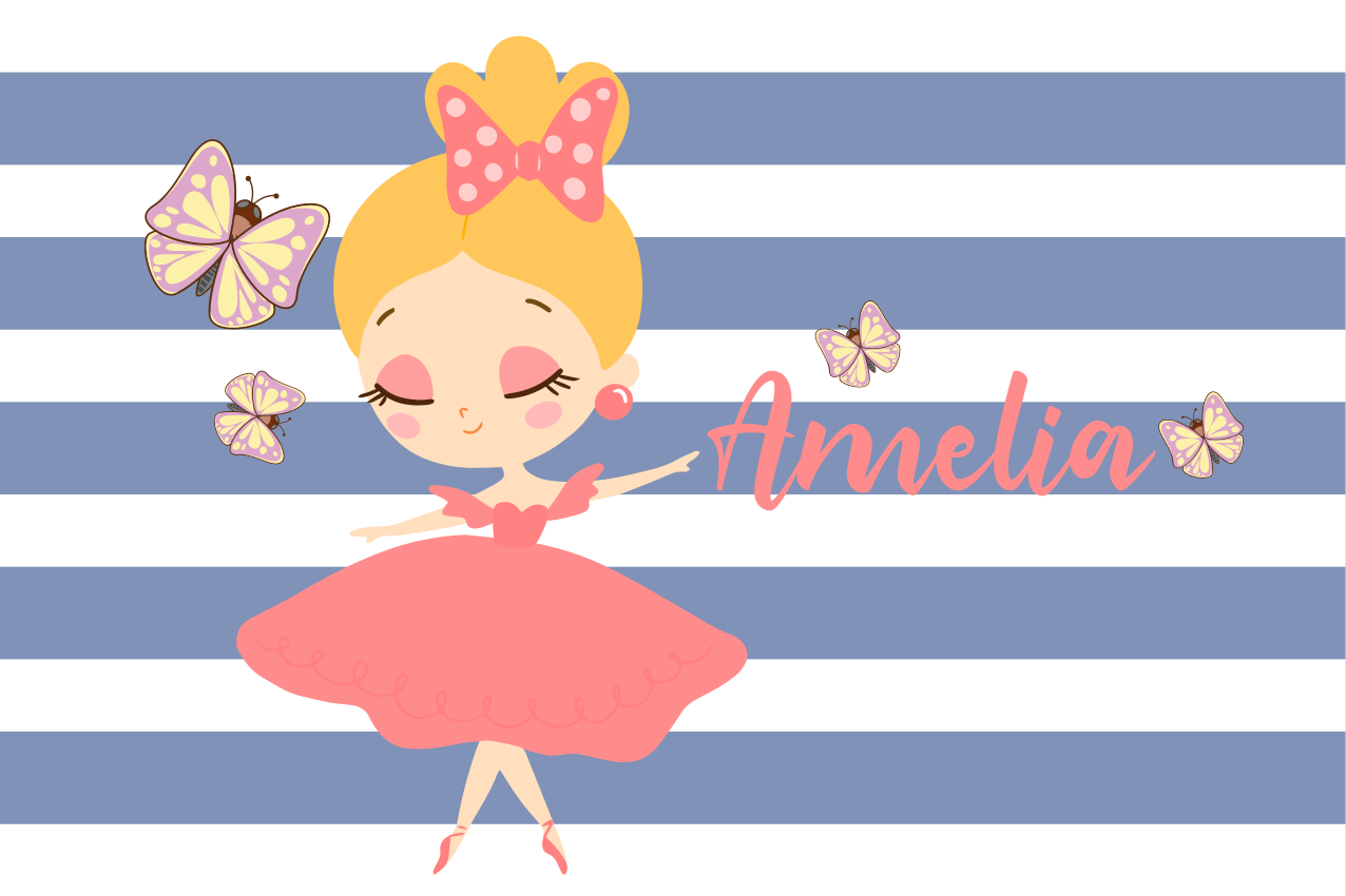 Prinsesse med rosa kjole og sommerfugler spisebrikke med navn - Tenstickers