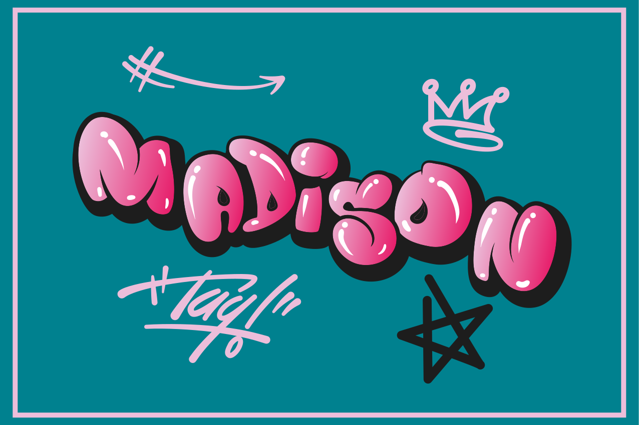 Rosa kul skriftgrafitti spisebrikke med navn - Tenstickers