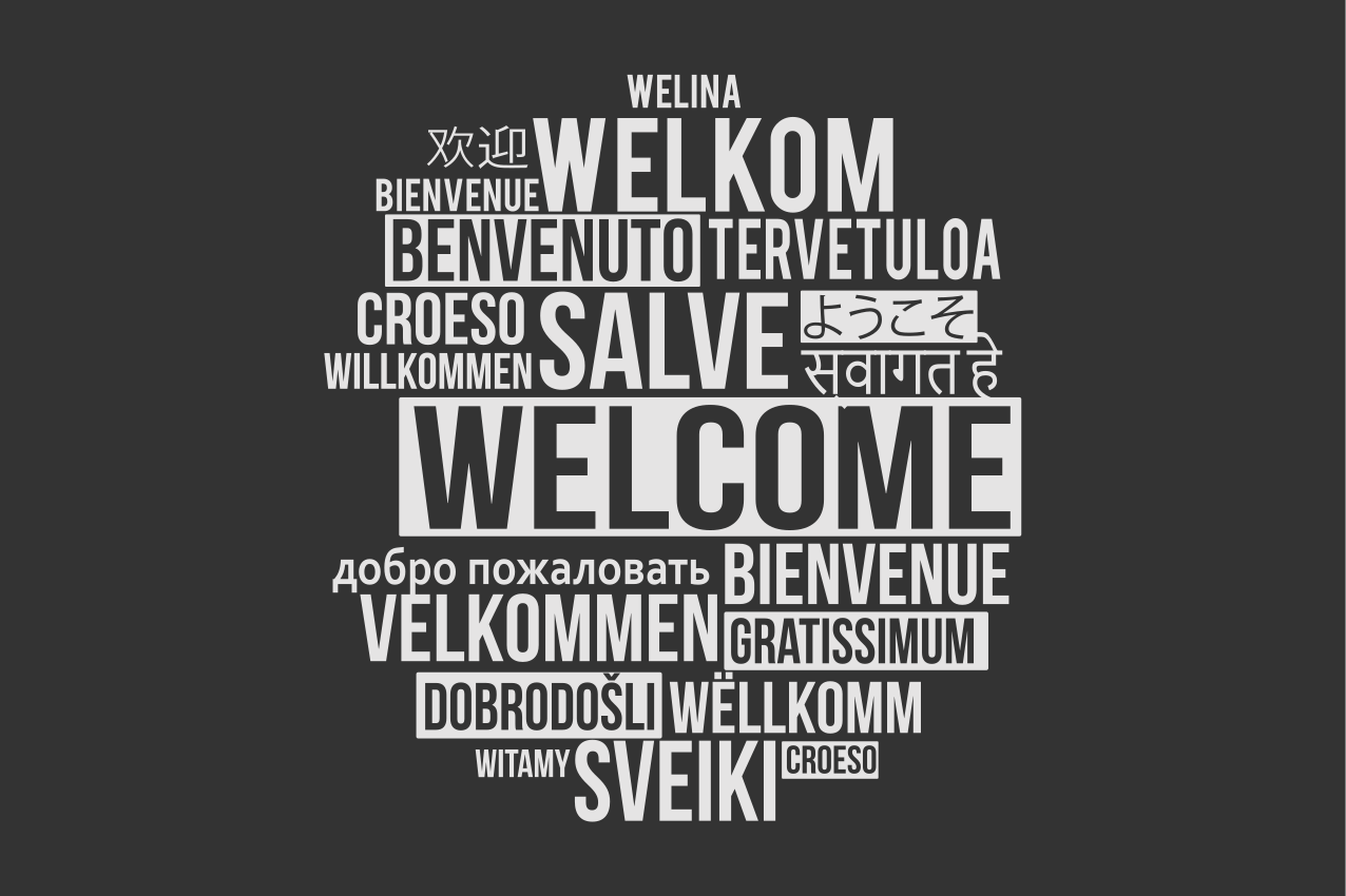 Spisebrikke tekster velkommen flerspråklig design - Tenstickers