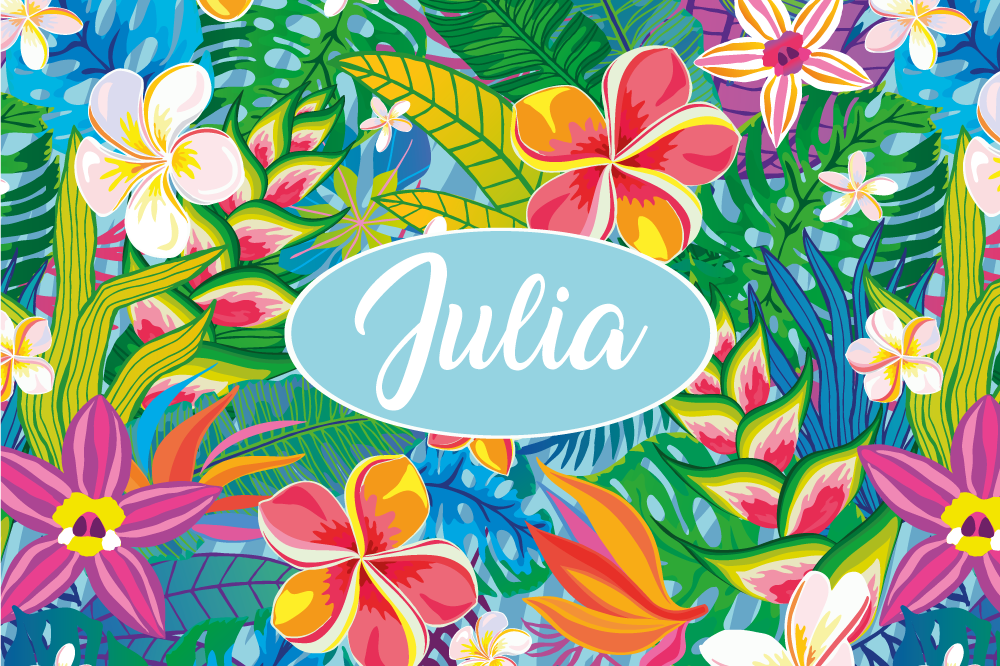 Spisebrikke med navn tropisk blomstermotiv - Tenstickers