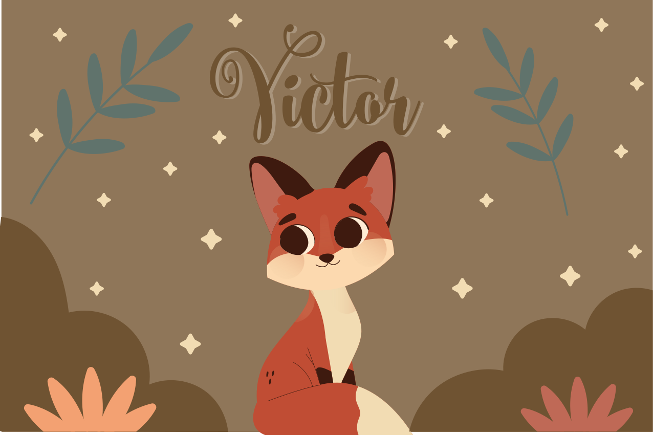 Søt rev til gutt med navn spisebrikke spedbarn - Tenstickers