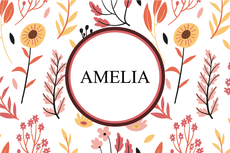 Fargerike blomster over en hvit bakgrunn spisebrikke med navn - Tenstickers