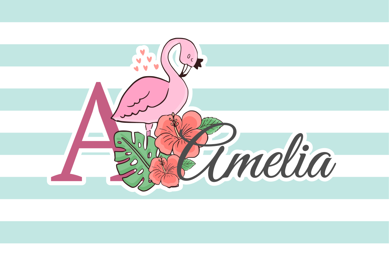 Spisebrikke spedbarn flamingo monogram amelia - Tenstickers