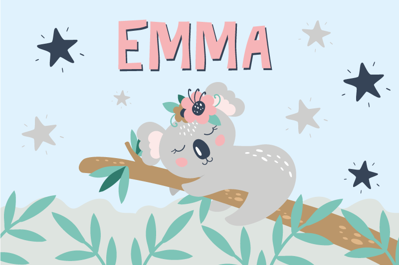 Søt koala for jente med navn spisebrikke spedbarn - Tenstickers