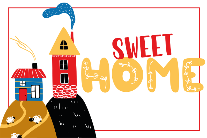 Spisebrikke spedbarn fargerik hus scene - Tenstickers