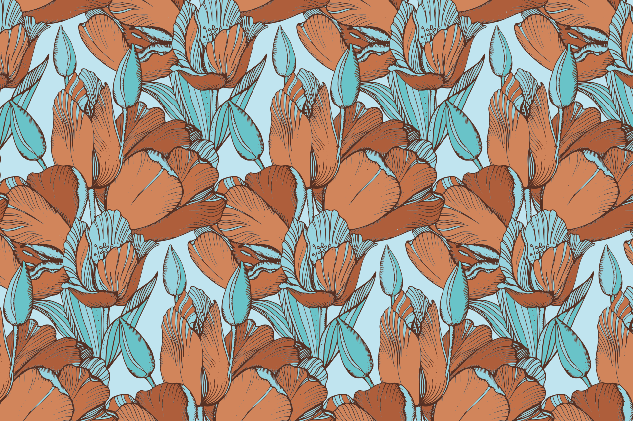 Brune tulipaner kunstnerisk blå design spisebrikke elegant - Tenstickers