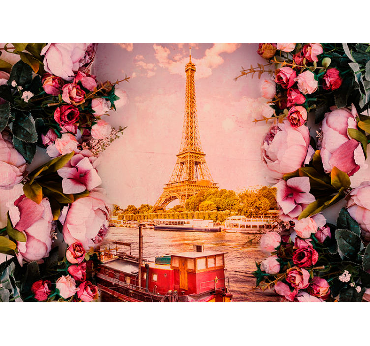 Eiffeltårnet og blomster paris fototapet - Tenstickers