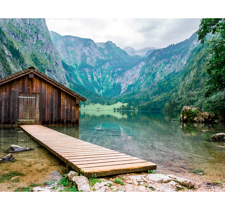 Hytte i fjellfototapetet - Tenstickers