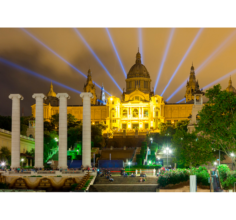 Palace montjuic om natten fototapet - Tenstickers