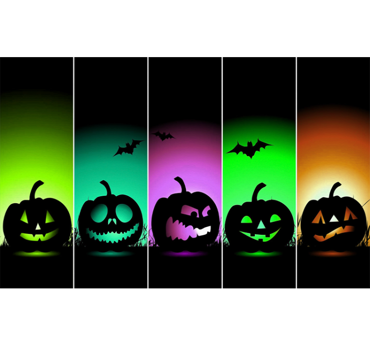 Halloween fototapet med ansikter av gresskar - Tenstickers